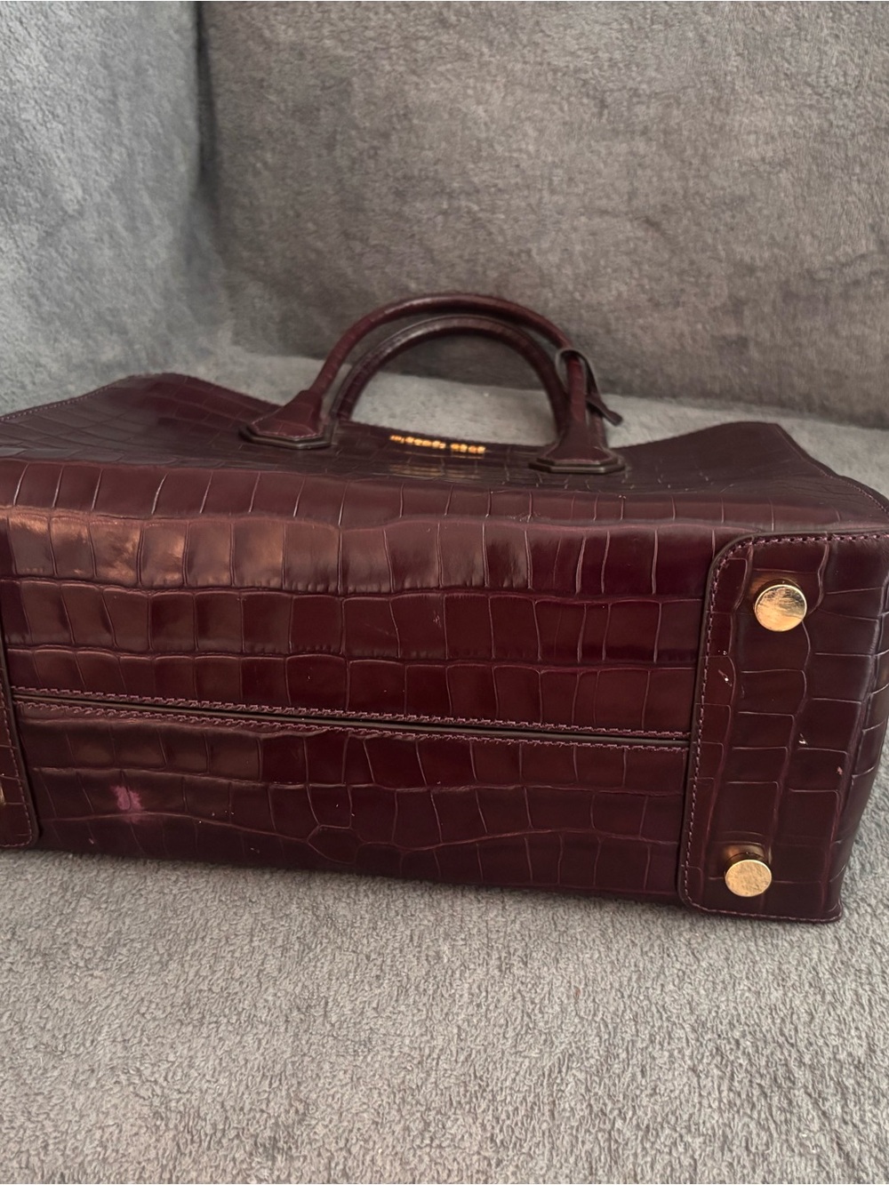 HOT DEAL!! NEW!Gorgeous Michael Kors Croc-Embossed Satchel in Burgundy with gold - Picture 11 of 14